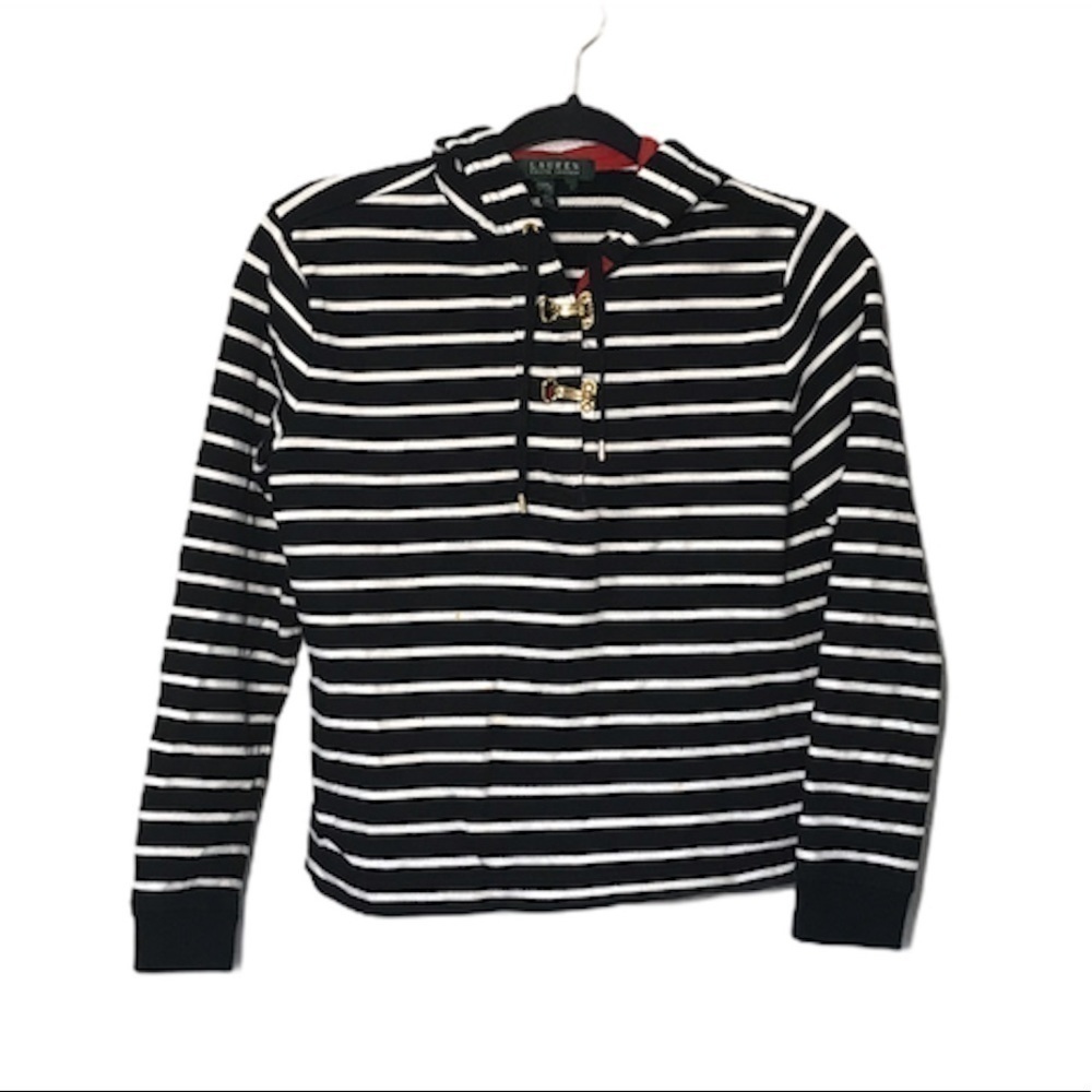 Lauren Ralph Lauren Black White Striped Pullov T98